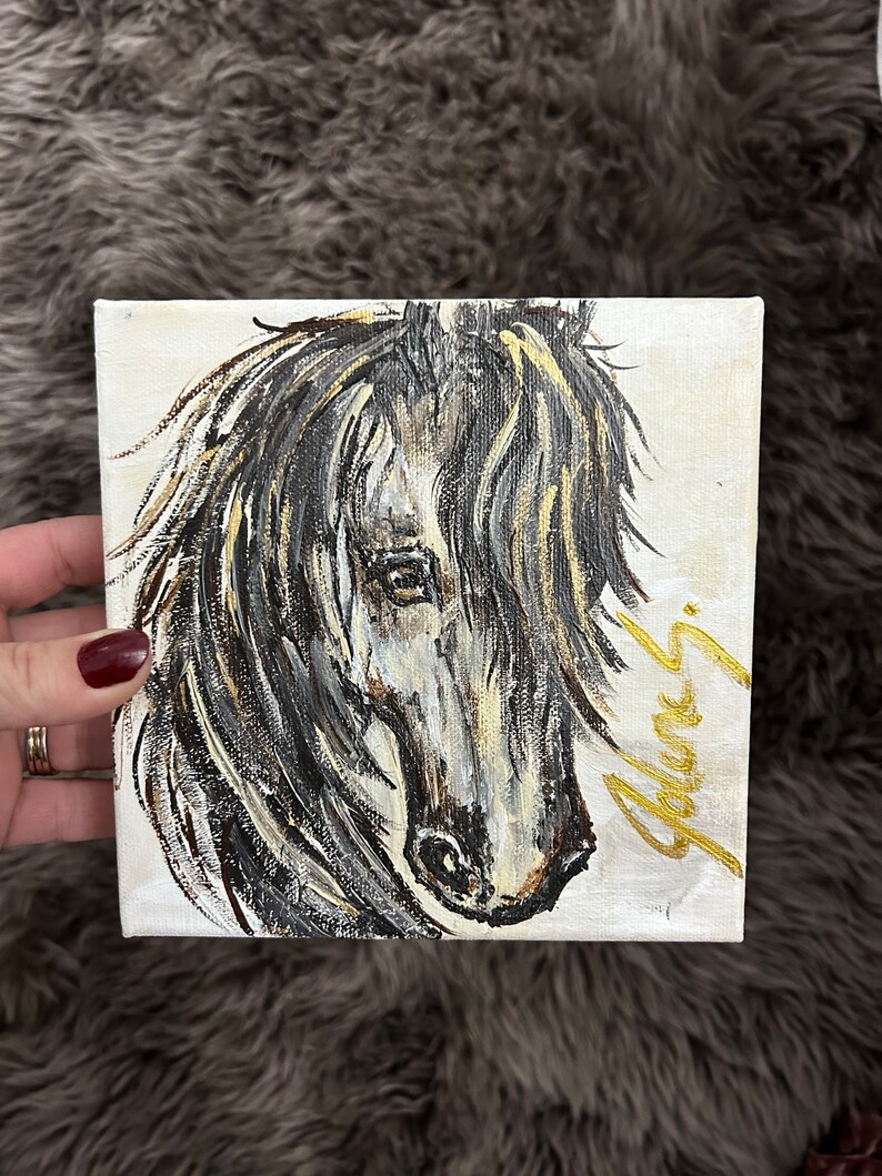 Black and Gold Horse 6x6 Original Painting Etsy