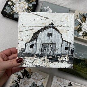 Barn #4 6x6&quot; Farmhouse decor, original art, Barn painting, country art,  abstract shabby art