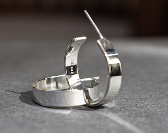 Handmade Argentium Silver Hoop Earrings: Chunky Wide Band
