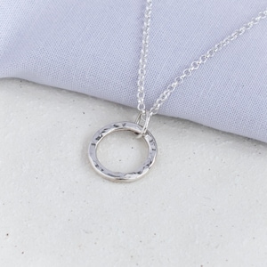 Textured Argentium Silver Circle Necklace, Minimalist Pendant, Handmade Modern Jewellery Gift