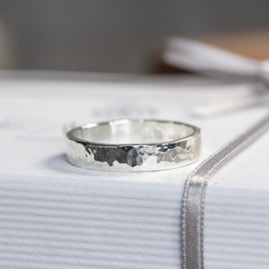 Argentium Silver Hammered 4mm Ring Band