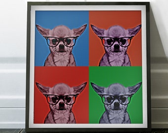 Geek Chihuahua in Pop Art Warhol Lithograph - Print / Home Decor / Wall Art / Poster / Gift / Chihuahua Lover Gift