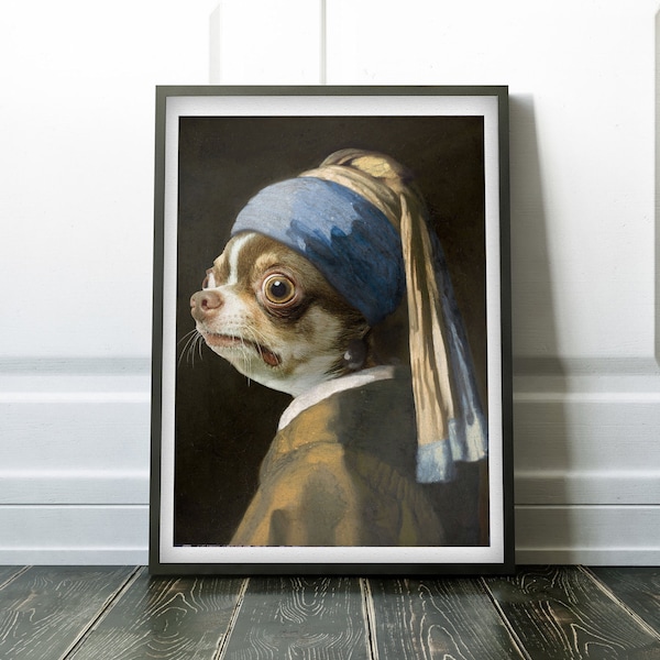 Le Chihuahua avec une boucle d'oreille perle - Print / Home Decor / Wall Art / Poster / Gift / Birthday / Chihuahua Lover Gift / Animal print
