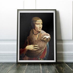 Lady with a Sloth - Print / Home Decor / Wall Art / Poster / Gift / Birthday / Sloth Lover Gift / Animal print