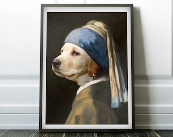 The Labrador with a Pearl Earring - Print / Home Decor / Wall Art / Poster / Gift / Birthday / Labrador Lover Gift / Animal print