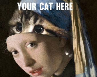 Custom Cat Portrait as the Girl with a Pearl Earring - Custom Cat Portrait, Custom Kitten Portrait as Digital File, Poster and Canvas