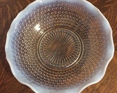 Vintage Anchor Hocking Moonstone Opalescent Glass Ruffled 9 1 2 Bowl