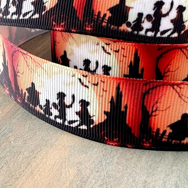 Trick or Treatn Grosgrain Ribbon 16mm 25mm Orange Moon Spooky Halloween Ribbon Trim for Fall Crafts Autumn Decor Kids Trick or Treating