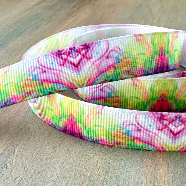 Dreamy Grosgrain Ribbon 16mm Neon Ribbon Lime Green Hot Pink Gift for Psychedelic Love Heart