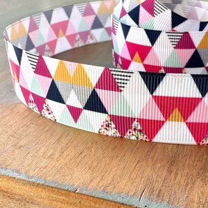 Colorful Geo Grosgrain Ribbon 10mm 16mm 25mm Mint Triangle Ribbon for Crafts Hat Band Doll Clothes Ribbon Printed Geometric Modern Quilt
