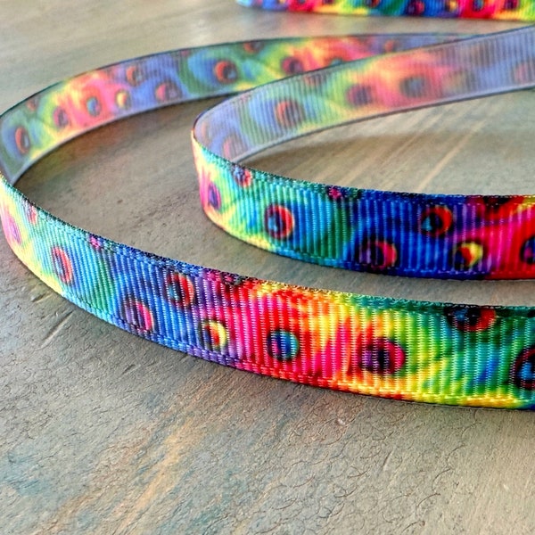 Exotic Feather Grosgrain Ribbon 10mm Parrot Feathers Rainbow Animal Print Thin Ribbon Gift Wrap