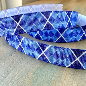 Indigo Argyle Grosgrain Ribbon 10mm 16mm Navy Diamond Ribbon Trim Hat Band Ribbon for Craft Mens Clothes Ribbon