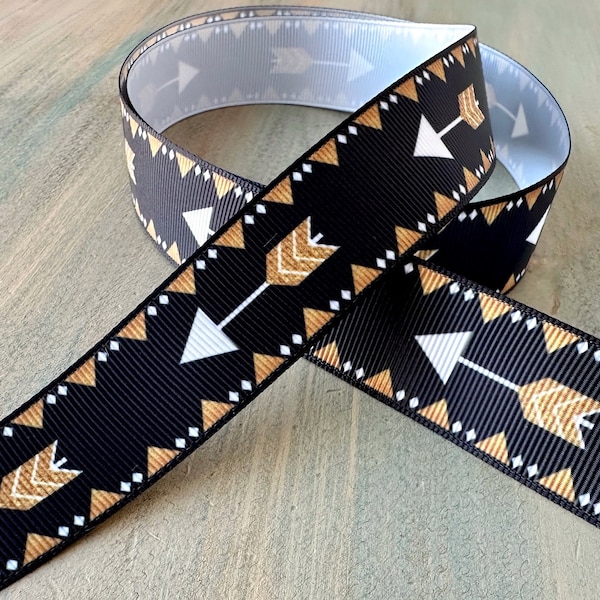 Arrows Away Grosgrain Ribbon 16mm 25mm Black and Gold Tribal Ribbon Cupids Arrow Trending Grosgrain Ribbon Trim for Dress or Craft Hat Band