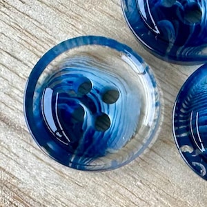 15mm 21mm 25mm - Blue Ink 6 Piece Resin Buttons 4 eye