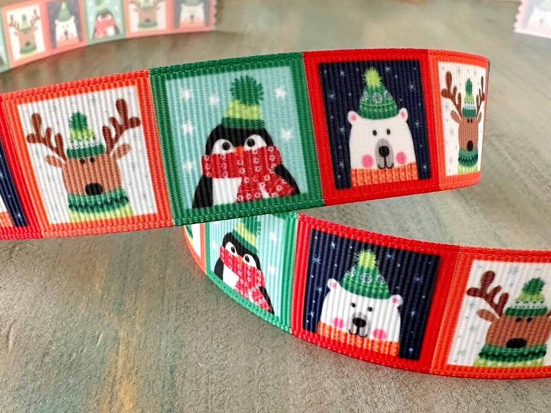 Xmas Time Grosgrain Ribbon 16mm 25mm Penguin Ribbon Moose Polar Bear ...
