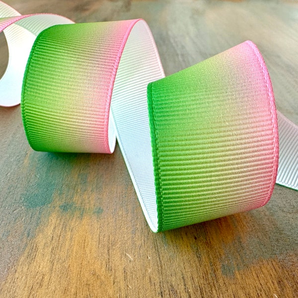 Green n Pink Grosgrain Ribbon 25mm Spring Ribbon for Crafts Easter Ribbon Decor Gift Wrap Ombre Pink Grass Green Trim