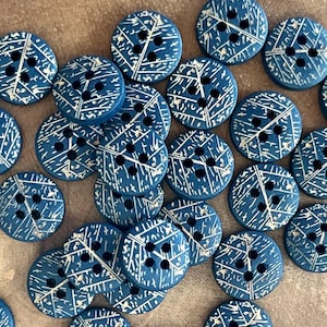 Dark Blue Branch Wood Button 12mm Floral Nature Tree Carved Design 4 eye Fastener Cardigan Baby Doll Clothes Closure (10 piece set)