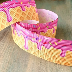 Berry Fetti Waffle Cone Grosgrain Ribbon 10mm 16mm 22mm 38mm Strawberry Waffle Cone Ice Cream Sprinkles Pink Birthday Party Bees