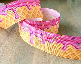 Strawberry Cake Grosgrain Ribbon 10mm 16mm 22mm 38mm Strawberry Waffle Cone Ice Cream Sprinkles Pink Birthday Party Bees