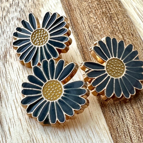 Navy Sunflower Enamel Metal Shank Buttons 5 Piece 20mm Metal Blue Buttons Cardigan Fancy Fasteners Vintage Inspired Gold