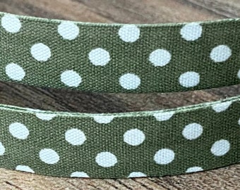 Polka Dot Jacquard Ribbon 10mm Heavy Cotton Forest Green and White Polka Dots Ribbon Party Decor Gift Wrap