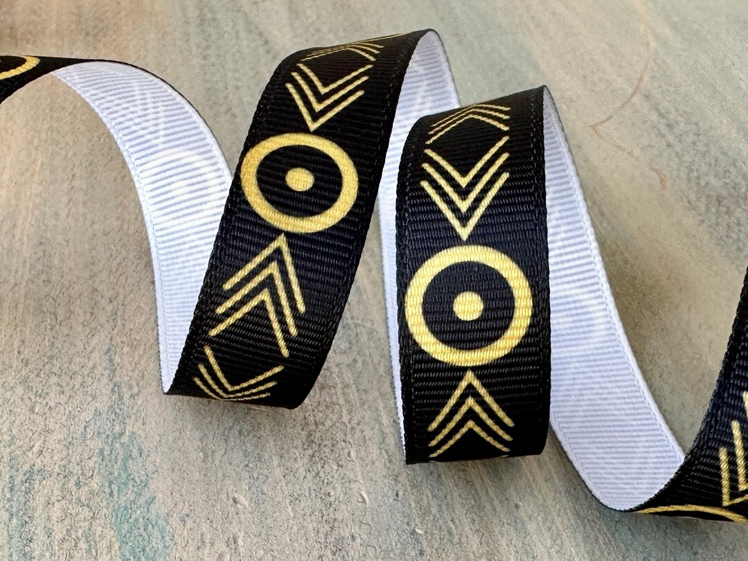 Trival Ribbon Black N Gold Grosgrain Ribbon 16mm Quidditch Game Black Gold Tribal ...