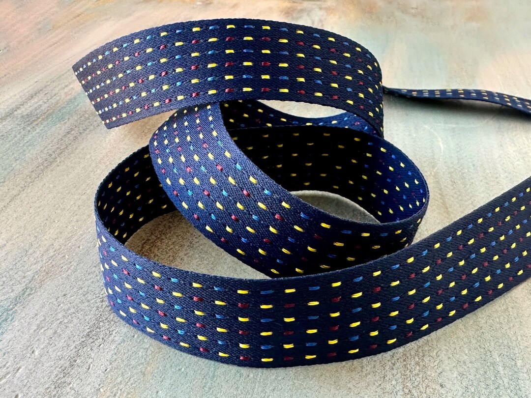 Navy Code Jacquard Ribbon 25mm Embroidered Blue Ribbon Hat Band Dashes ...