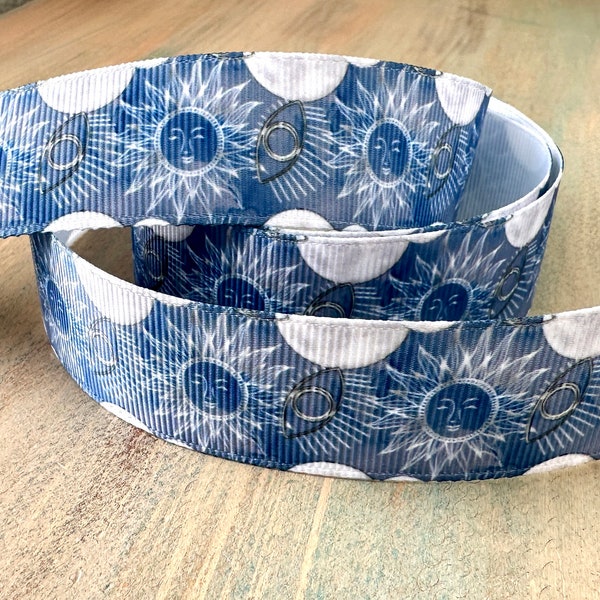 Celestial Sun Grosgrain Ribbon 25mm Blue Sky Ribbon Decor Sunshine Spiritual Zodiac Ribbon Trim