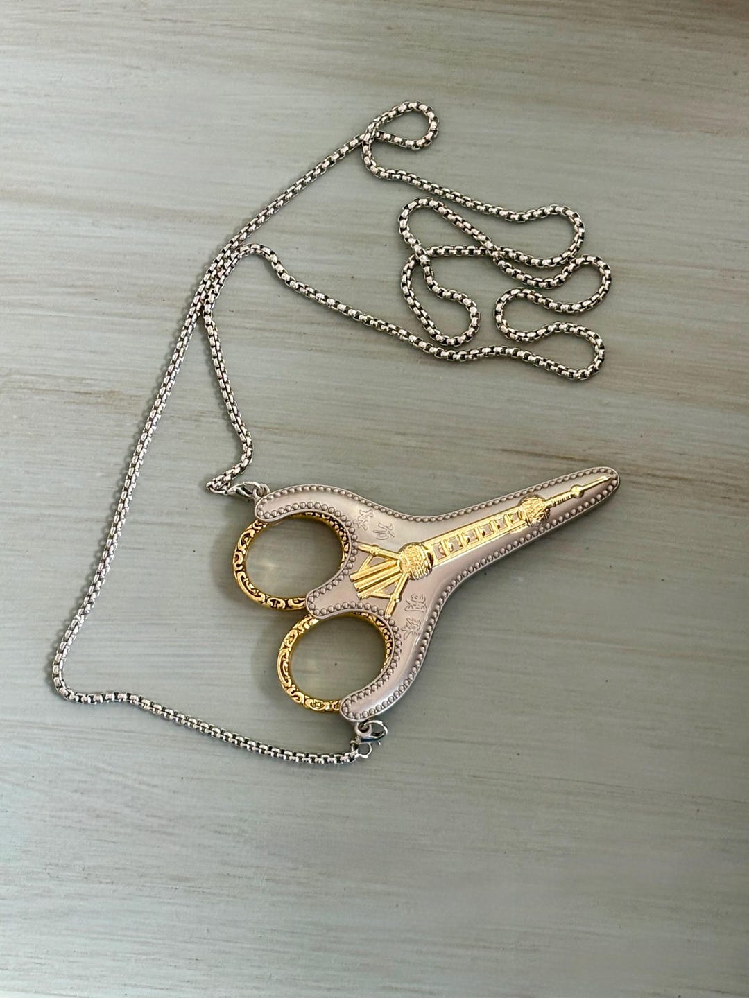 Scissors Chain Ornate Gold Accent Scissor Necklace Stainless Steel Scissor 3.5 Inch ...