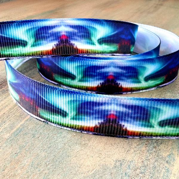 Aurora Borealis Grosgrain Ribbon 16mm 25mm Night Lights Ribbon Sky Nature Ribbon Trim for Crafts