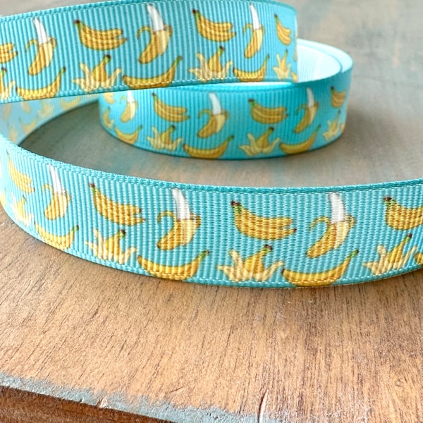 It’s Bananas Grosgrain Ribbon 16mm Blue Ribbon Banana Monkey Party Decor Fruit Ribbon for Craft Hat Band