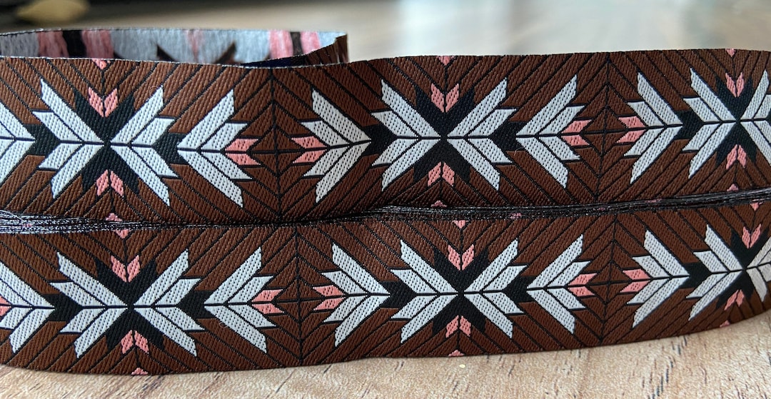 Tribal Jacquard Ribbon 25mm Chocolate Brown Ribbon Trim Woodgrain Aztec ...