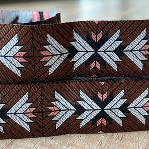 Tribal Jacquard Ribbon 25mm Chocolate Brown Ribbon Trim Woodgrain Aztec Design Rustic Brown Dark Hat Band