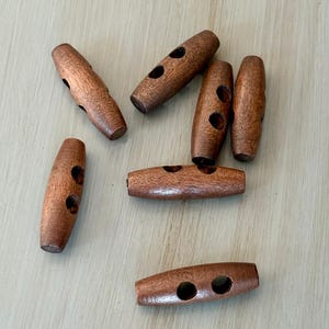 Rustic Brown Olive Wood Toggle 30mm 40mm 2 Eye Fastener (6 piece set)