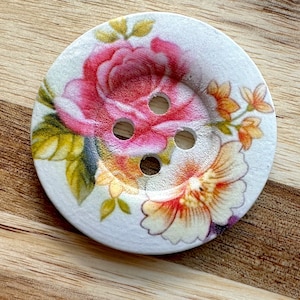 Large Pink Flower Wood Buttons 50mm White Wooden 4 eye Fasteners for Cardigan Jacket Extra Large Pink Floral Button Scrapbook (3 piece set)