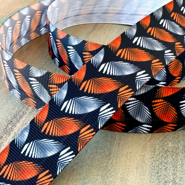 Featherish Grosgrain Ribbon 25mm Black Gray Red Feather Ribbon Jungle Decor Party Ribbon Hat Band