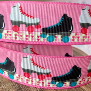 Grosgrain Ribbon Roller Skates Skating on Polka Dot Lavender Peace Sign 7/8" Grosgrain Ribbon Roller Skates Skating on Polka Dot Lavender Peace Sign 7/8"