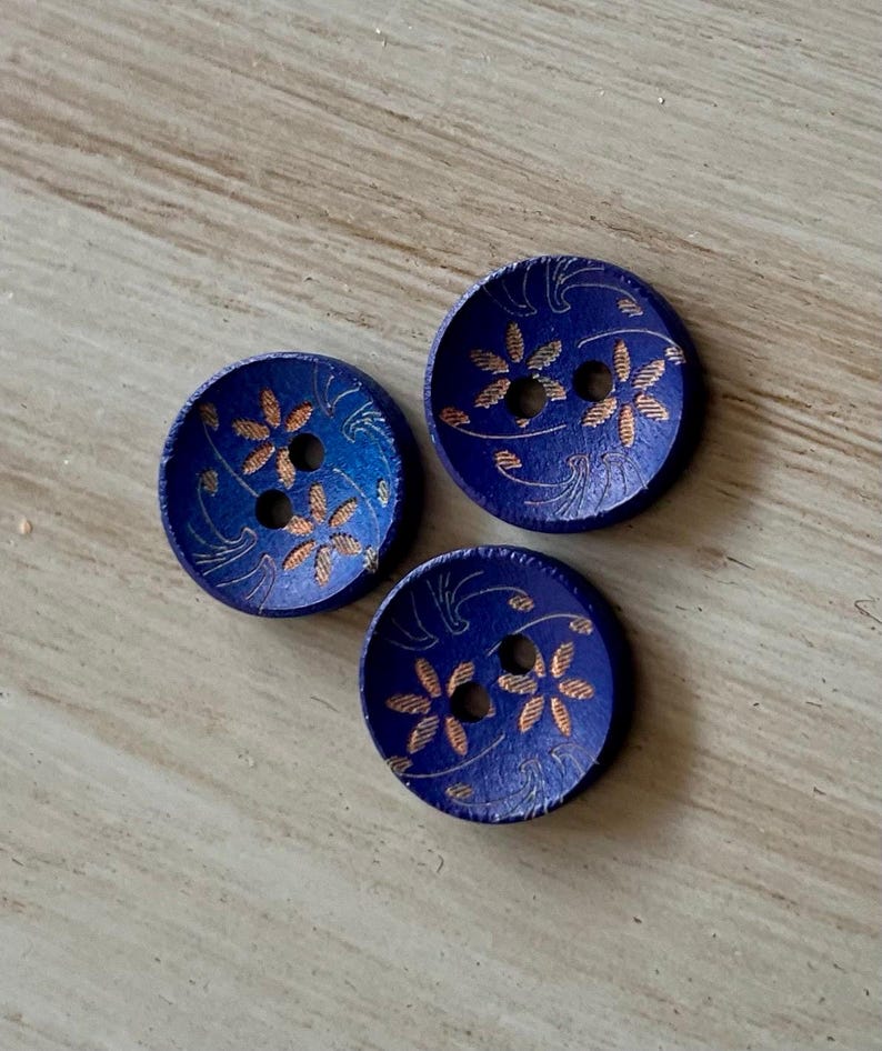 Blueberry Gold Floral Wood Buttons 15mm 2 Eye Fastener (6 Piece Set) - Etsy