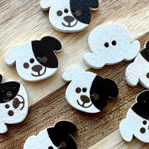 Puppy Shape Wood Buttons 20x15mm Black and White Wooden Craft Buttons Cardigan 2 eye Fastener Dog Kids Button Child Craft (10 piece set)