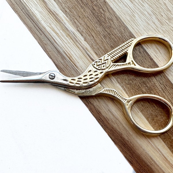 Gold Crane Scissors 3.5 Inch Stainless Steel Thread Snippers Gift for Crafter Crane Scissor Sewing Shears Chrome Scissor Stork Bird