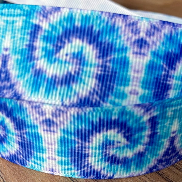 Tie Dye Blues Grosgrain Ribbon 25mm Purple Blue Tie Dye Summer Ribbon for Crafts Spring Games Gift Wrap Blue Swirls