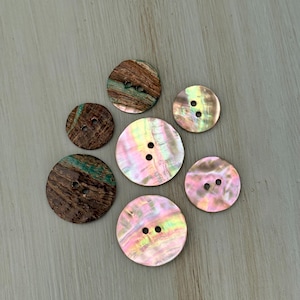 Natural Abalone Shell Buttons 15mm Mother of Pearl Round Varied Flatness Sturdy Back Buttons Chic Doll Clothes 2 eye Fastener (6 piece set)