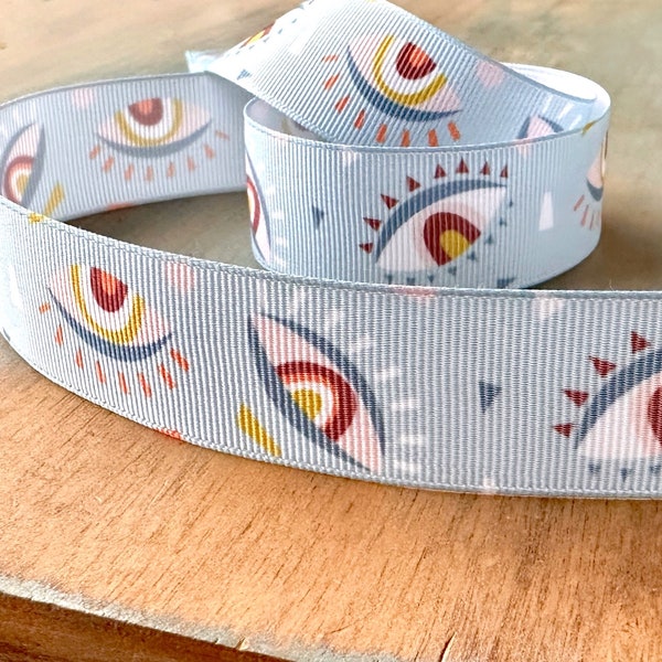 Third Eye Grosgrain Ribbon 10mm 16mm 25mm Blue Eyeball Ribbon Occult Ribbon Sky Blue Grosgrain Ribbon Trim for Craft or Gift Wrap