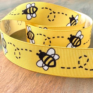 Bumble Bees Grosgrain Ribbon 10mm 16mm 22mm Yellow Ribbon for Bee Lover Bumblebee Nature Ribbon Save the Bees Black and Yellow