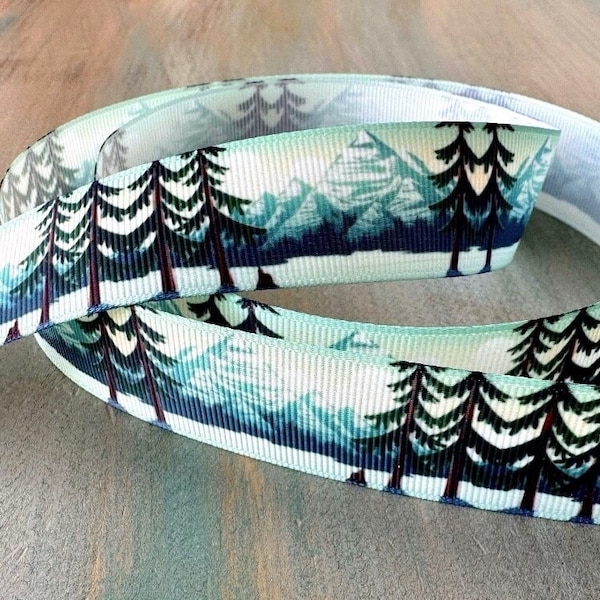 Rocky Mountain High Grosgrain Ribbon 25mm Ribbon Green Ribbon Trim Outdoorsy Gift Wrap Rustic Mountain Town Woods Tree