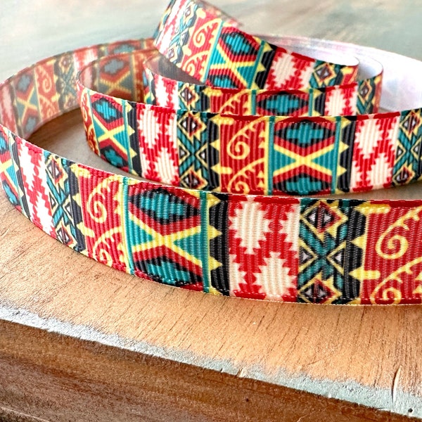 Tribal Trend Grosgrain Ribbon 16mm 25mm Southwest Trim for Hat Band Aztec Ribbon Decor Orange Tribe Design