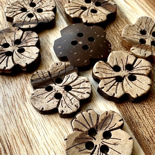 Blossom Coconut Buttons 6 Pieces 18mm Coconut Wood Floral Buttons Cardigan Brown Rustic Fasteners