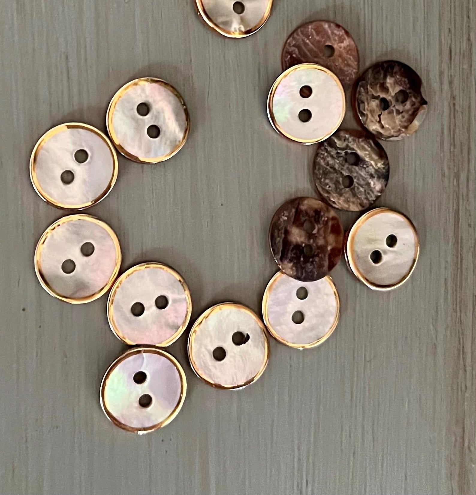 Iridescent Sea Shell Buttons 11.5mm Natural Seashell Colorful Gold Trim ...