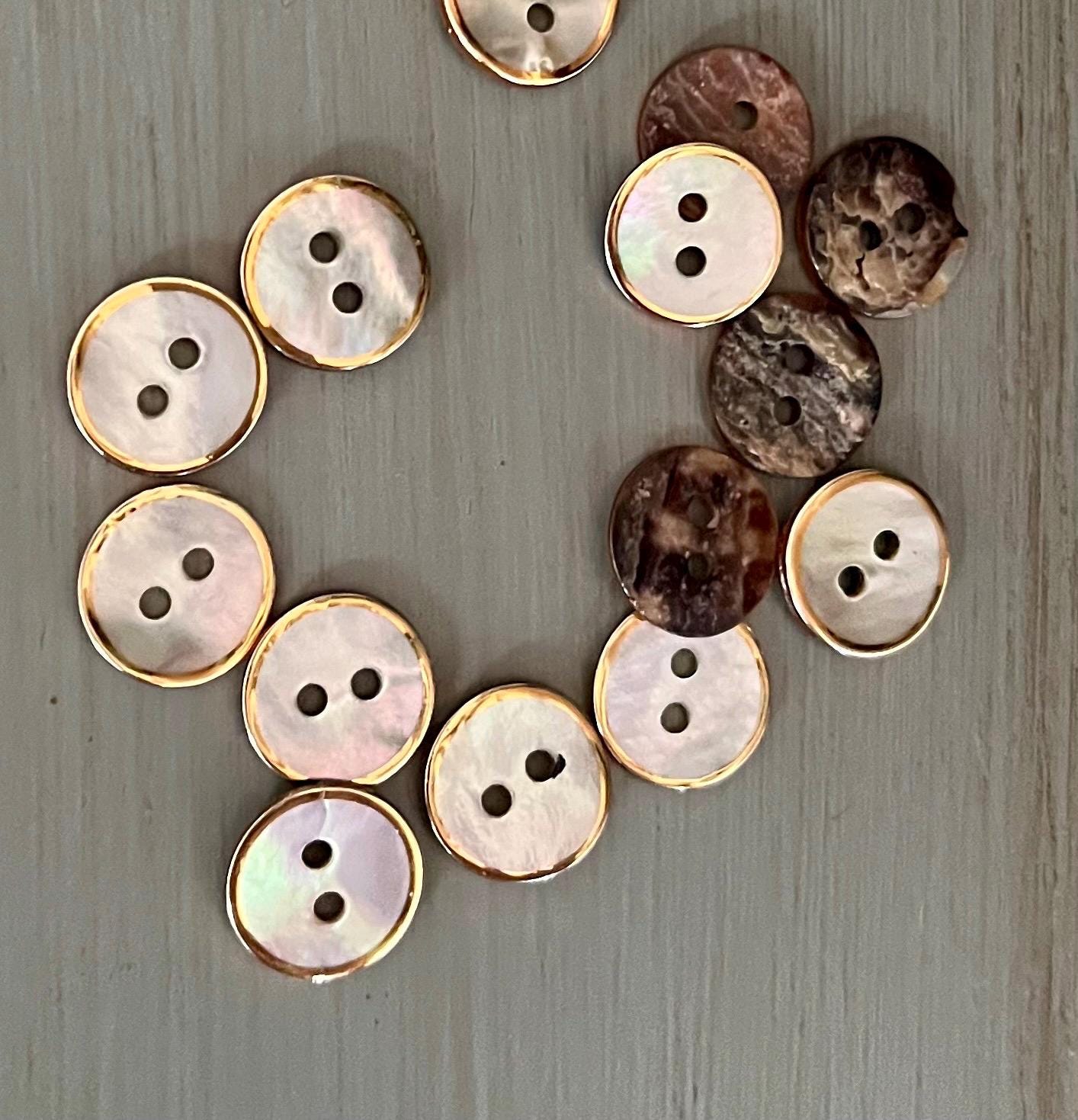 Iridescent Sea Shell Buttons 11.5mm Natural Seashell Colorful Gold Trim ...