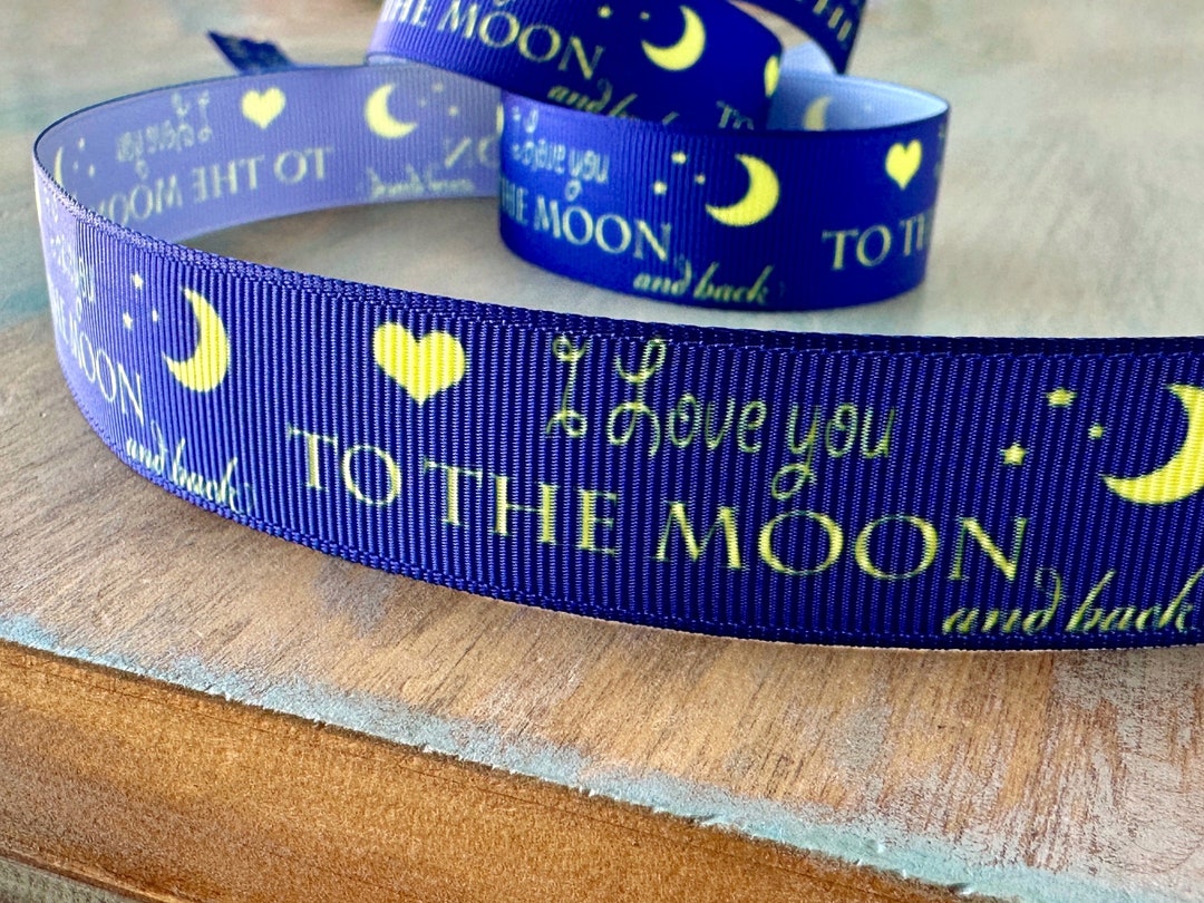To the Moon Grosgrain Ribbon 22mm Indigo Blue Good Night Moon Trim for ...
